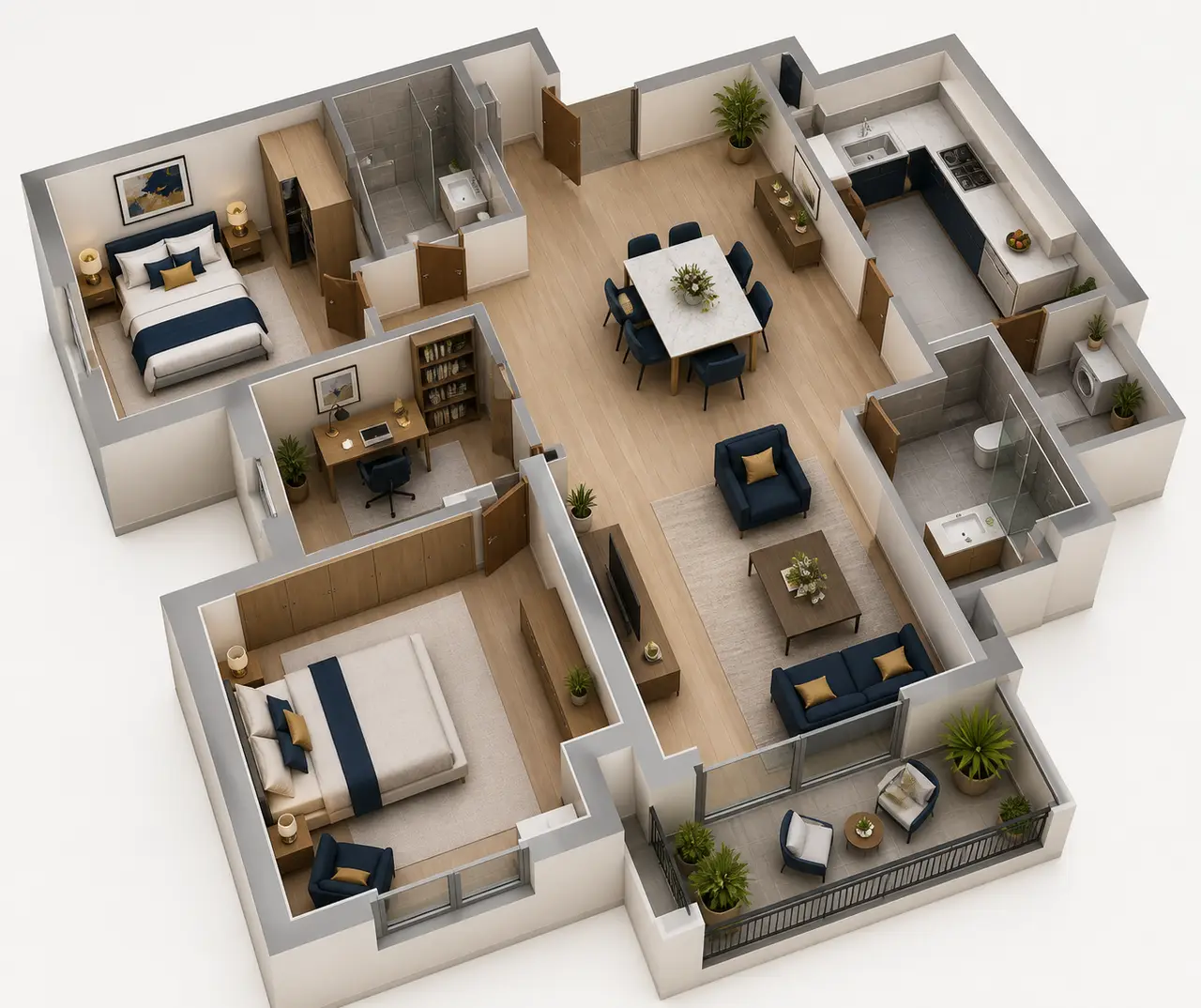 Sobha Hennur 2 BHK + Home Office floor plan study for comparing room relationships