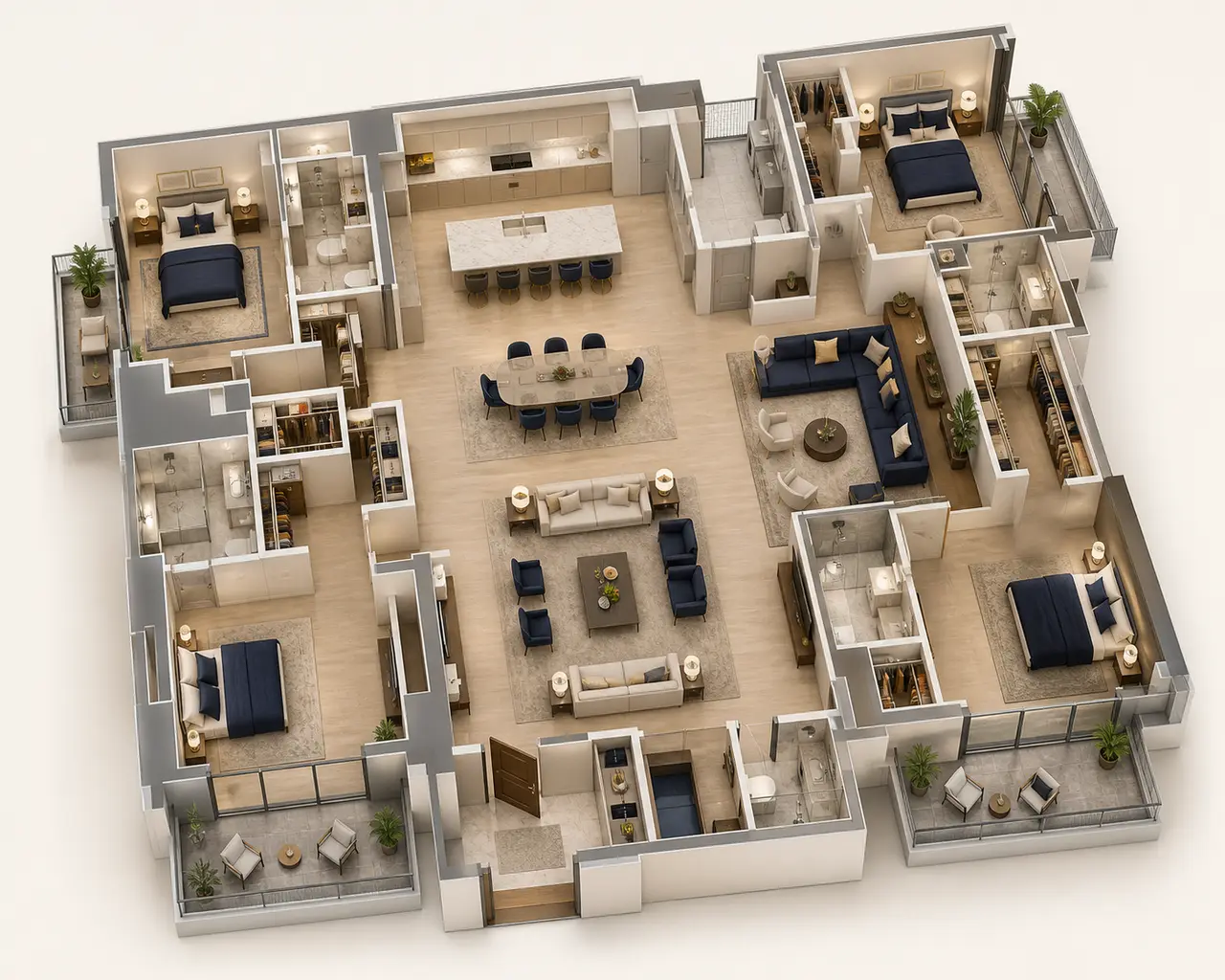 Sobha Hennur 4 BHK Grande · 4 Bath floor plan study for comparing room relationships