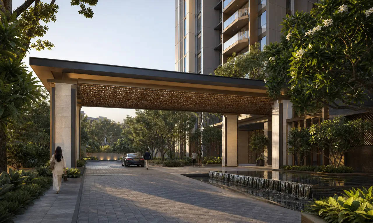 Sobha Hennur landscaped residential arrival context near Hennur Road
