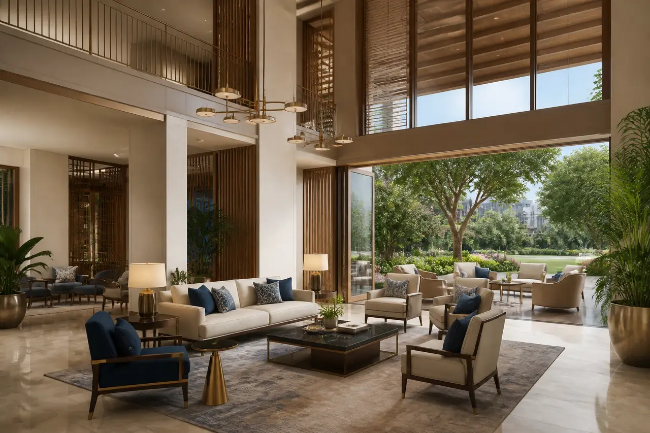 Sobha Hennur shared lounge and garden-view residential context